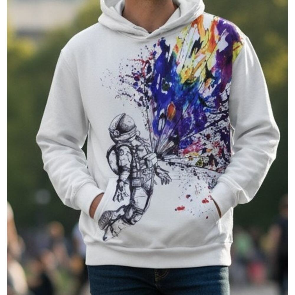 Barbed Rose Spaceman Graohic Hoodie Sweatshirt Unisex Size Medium White